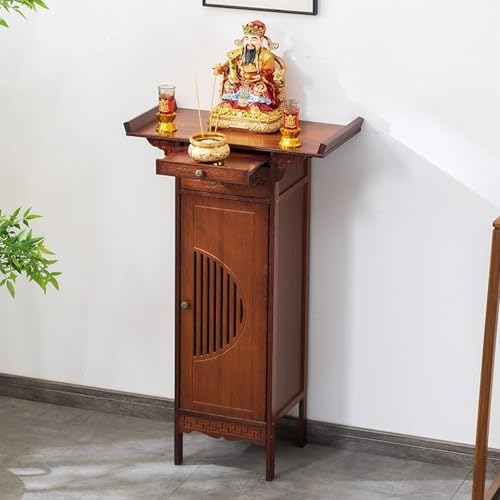 Retractable Chinese Altar Table with Enclosed Storage, 60cm Pedestal Table for Incense and Prayer, Elegant Altar Cabinet for Spiritual Rituals and Home Decor