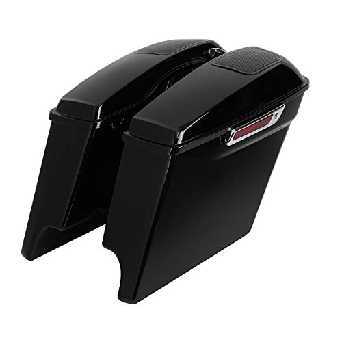 Alforjas rígidas estiradas de 5 pulgadas con tapas para parlantes de 6x9 pulgadas, color negro intenso, para Harley Touring 2014-2024 miniatura 1