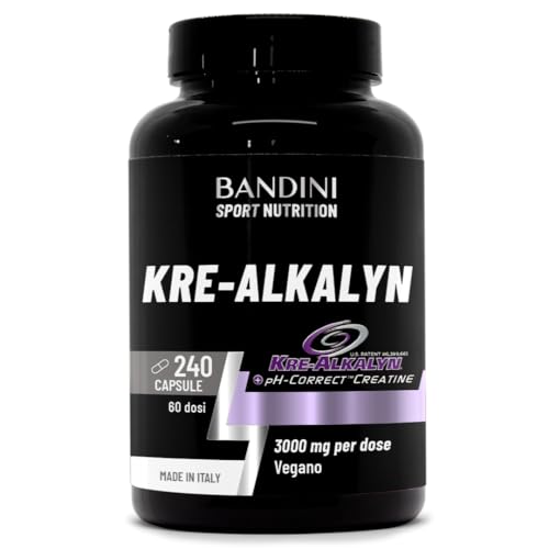 Bandini® Kre-Alkalyn® 240 capsule (Scorta per 2 Mesi) - Creatina Alcalina Tamponata per Allenamento Intenso, Sport, Palestra e Pre Post Workout - A base di Creatine Monoidrato - 100% Vegan