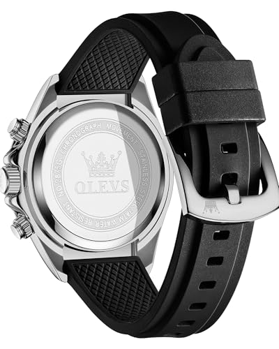 Image of OLEVS Men Analog Quartz Waterproof Watches Multifunction Chronograph Diamond Moon Phase Luminous Silicone Band Wrist Watches