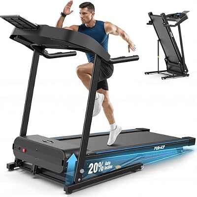 Treadmill with 20% Auto Incline, FUNMILY 4.5HP Heavy Duty Treadmill for Home, 400 lb Weight Capacity Folding Running Machine, Smart Data Monitoring/Shock Absorption/Large LED Display