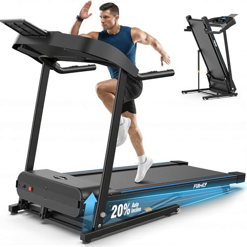 Treadmill with 20% Auto Incline, FUNMILY 4.5HP Heavy Duty Treadmill for Home, 400 lb Weight Capacity Folding Running Machine, Smart Data Monitoring/Shock Absorption/Large LED Display