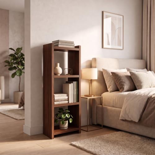 Image of Book Shelf for Home Library with Assembly | Laminated Engineered Wood Storage Rack for Living Room, Office, Kitchen, Bedroom (Walnut, 3 Layer)