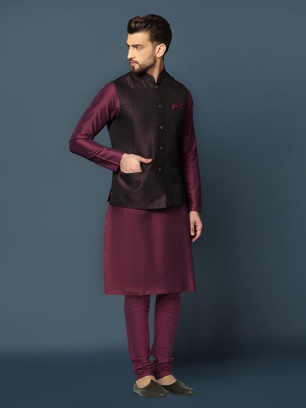 Image of KISAH Men Kurta Waistcoat Churidar Set