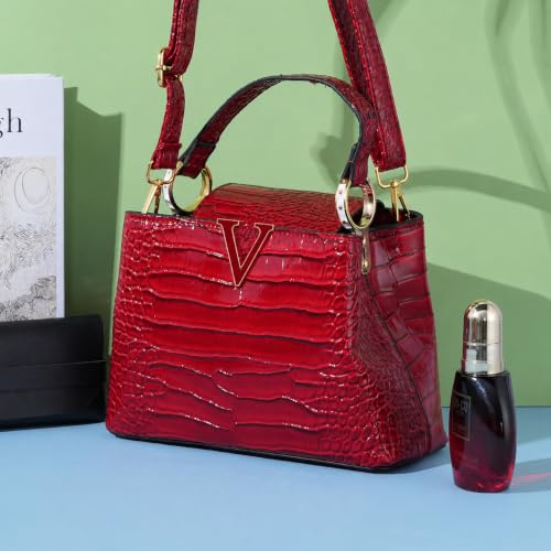 Image of TRBSXRT Small Satchel Bag for Women - Crocodile Leather Purse Classic Crossbody and Shoulder Bag