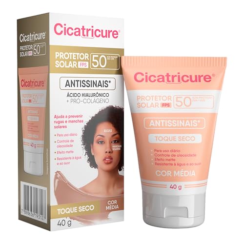 Cicatricure Protetor Solar FPS50 com Cor Média 40g - Ácido Hialurônico e Pró Colágeno