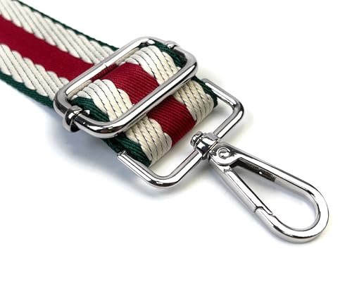 Image of Purse Strap Replacement for Crossbody Bags & Handbags | Premium Webbing with Silver Hardware Clip-On Installation Adjustable Length Comfortable Wide Guitar Style Strap