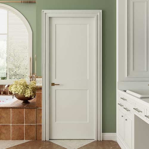 JUBEST 30"x80" 2-Panel Shaker Style White Primed Hollow Core Interior