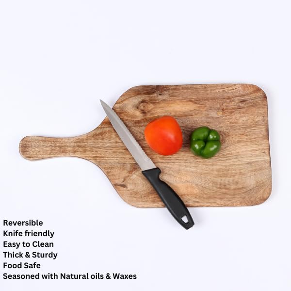 Image of Kundi Wooden Chopping Board /Cutting /Serving Platter for Kitchen Vegetables, Fruits & Cheese | Natural Acacia Wood | 42 x 18 x 1.5 cm | Handcrafted