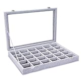Pasutewel Velvet 30 Grid Jewelry Tray Box Removable Display Case Organizer with Glass Lid