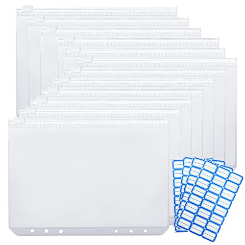 12 Pièces Pochettes Classeur 6 Anneaux A5 - Pochette Plastique Transparent Étanche Zippée