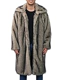 Arssm Mens Long Faux Fur Coat Luxury Furry Jacket Lapel Collar Shaggy Jakcets Winter Warm Outerwear Parka Overcoat(Brown-M)