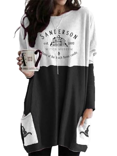 NOVEPT Womens Sanderson Sisters Halloween Shirt Dress Its Just a Bunch of Hocus Pocus Fall Sweatshirt for Women (Sanderson-Black M)