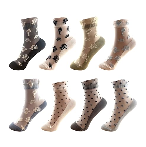Image of Ruffle Sheer Socks Floral Ankle Mesh Socks 8 Pairs