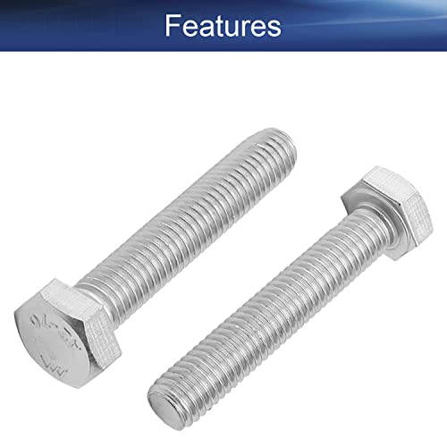 Image of Bettomshin 8Pcs M8 x 45mm Hex Bolts, 304 Stainless Steel 1.25mm Thread Pitch Fully Threaded Metric Hex Head Screw Bolts, Hexagon Screw Bolt, Hex Tap Bolts, Silver (Overall Size 50.45x13x13mm)