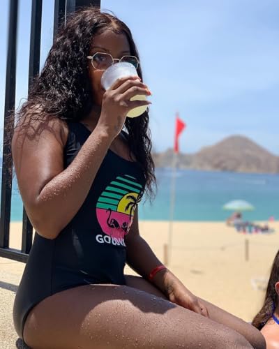 IFFEI Mommy and Me Swimsuits One Piece Good Vibes Printed Family Matching Swimwear Monokini Bathing Beach Wear Black Women: M3