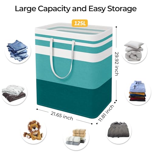 HomeHacks 2-Pack Large Laundry Basket, Waterproof, Freestanding Laundry Hamper, Collapsible Tall Clothes Hamper with Extended Handles for Clothes Toys in the Dorm and Family (Green, 125L)