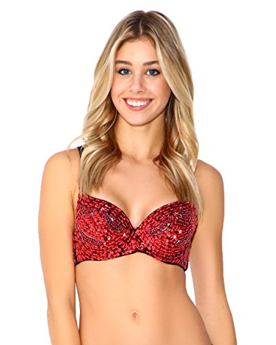 iHeartRaves Sequin Rave Bra (Small, Red)
