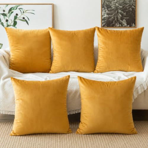 Image of Khooti Velvet Cushion Cover, 26x26 | Gold | Pack of 5 | Solid Plain Soft & Smooth, Decorative Cushion Covers for Living Room, Bedroom, Couches, Chairs, Sofas, Beds & Home Decor