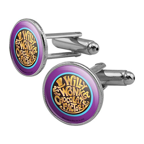 Set de mancuerneros redondos Logo Willy Wonka Plateado miniatura 1