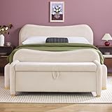 Walker Edison Chantelle Modern Contemporary Curved Upholstered Bench with Storage, 56 Inch, Ivory Bouclé