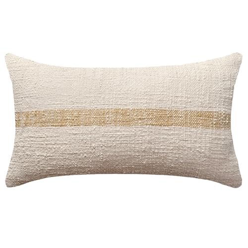 PILLOWPIA Linus Lumbar Pillow Cover - 100% Cotton Textured Accent Cushion, Decorative Boho Style, Soft Washable Throw Pillow Covers for Couch, Sofa, Bed & Living Room Decor | Dune - 12x20