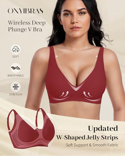 Image of Smooth V Jelly Bras for Women No Underwire Seamless Plunge Bralettes T Shirt Sleep Everyday Bra with Bra Extender