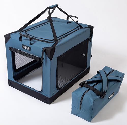 EliteField 4-Door Folding Soft Dog Crate (2-Year Warranty) with Aluminum Frame, Top Curtain, Carrying Bag, and Fleece Bed, Indoor & Outdoor Pet Home (48" L x 32" W x 34" H, Blue Gray)