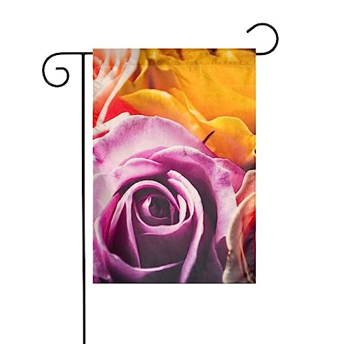 Bandiera ibrida da giardino con girasoli colorati rosa tea 12x18 pollici Bandiera decorativa durevole a doppia faccia per patio Decorazione esterna per vacanze in fattoria