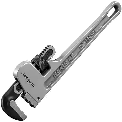 HORUSDY 10-Inch Aluminum Pipe Wrench, Heavy Duty Adjustable Plumbing Wrench for Pipe Fittings, Lightweight 250mm Gray Pipe Tool, Strong Grip & Durable Design for Home and Professional Use