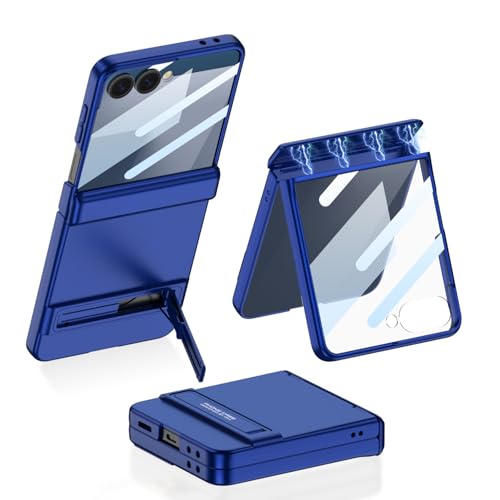 Image of Midkart Magnetic Cover Compatible with Samsung Galaxy Z Flip 7 Release 2025 Hinge Protection Kickstand Hard PC with Front Glass Cover 360-degree Protection, Blue