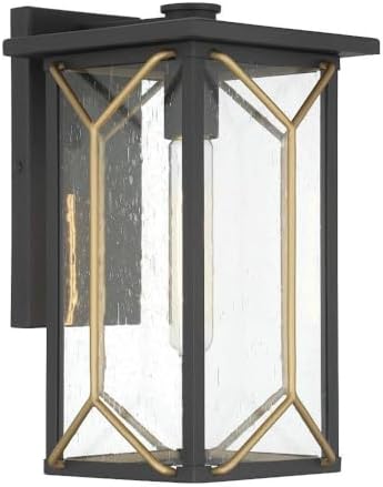 Minka Lavery 72803-727 Hillside Manor Clear Seeded Glass Outdoor Wall Mount, 1-Light 60 Watt, 20" H x 8" W, Sand Coal & Honey Gold