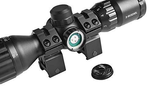 Minidiva Tactical 3-9x32 AOL Rifle Scope Red/Green Illuminated Mil-dot Reticle Flip Up Scope Covers Quad Lock Detachable Rings - Image 5