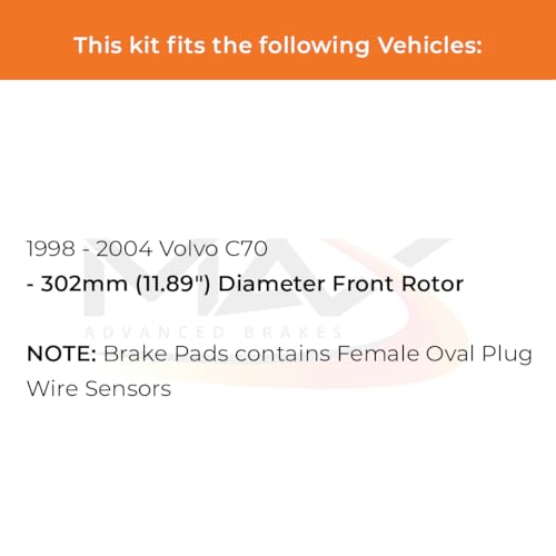 Image of Max Advanced Brakes Front Brake Kit Compatible With 1998 1999 2000 2001 2002 2003 2004 Volvo C70 w /11.89 inch Fr Rotor Replacement Premium OE Disc Brake Rotors and Ceramic Brake Pads