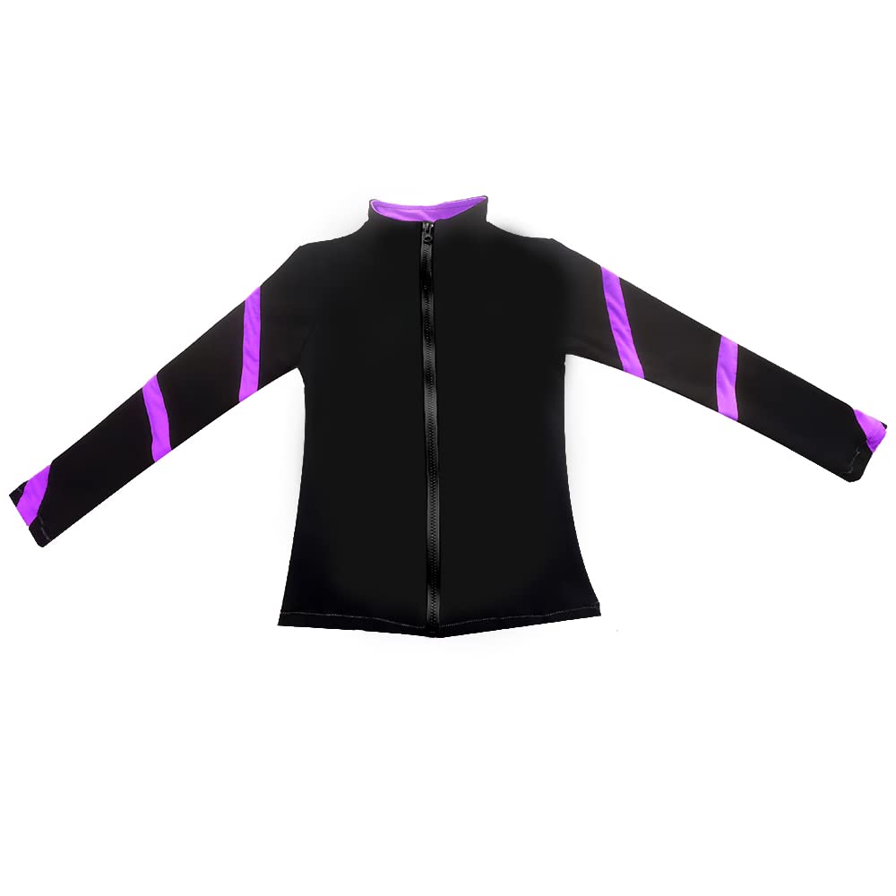 LIUHUO Vestes de patinage sur glace pour filles Femmes Rayures Entraînement Pratique Patinage artistique Tops Coûts Polaire