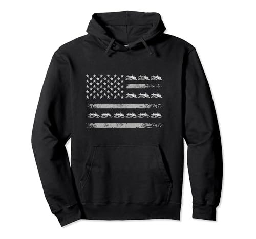 Snowmobile Sledding Winter Snow - US Flag Snowmobiling Pullover Hoodie