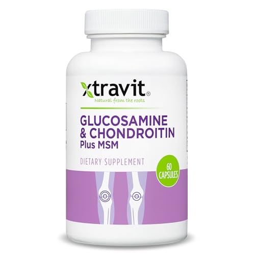 Xtravit Glucosamine Chondroitin MSM – Natural Joint Support Supplement - Advanced Repair & Relief Supplements for Men & Women - Vegan, Non-GMO, Gluten Free, No Fillers, 60 Capsules