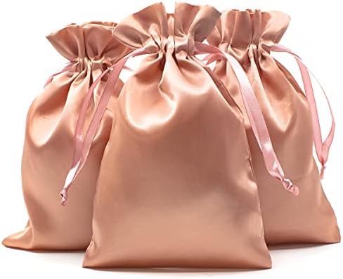 Knitial 6" x 9" Satin Rose Gold Gift Bags, Jewelry Bags, Wedding Favor Drawstring Bags Baby Shower Christmas Gift Bags 50 per Pack