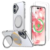 【強化フィルム2枚付き】HCXLYP iPhone 16 ケース Magsafe対応 スタンド付き マグネット搭載 ワイヤレス充電 耐衝撃 マット感 半透明 指紋防止 アジャスタブルスタンド アイフォン16 カバー クリア