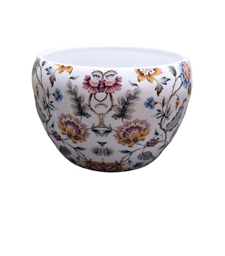 Metal Planter Pot (Beautiful Floral Pink Design, Set of 1) | 6X 5...