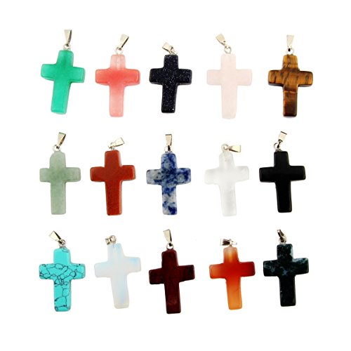 Assorted Cross Shape Healing Chakra Beads Crystal Rock Stone Pendants for Necklace Jewelry Making(30pcs)