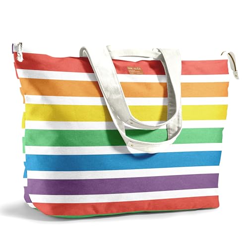 Image of Fit & Fresh XL Beach Tote Bag for Women - XL Travel Tote with Zipper & Pockets, Oversized Canvas Pool Bag, Weekender Carry-On