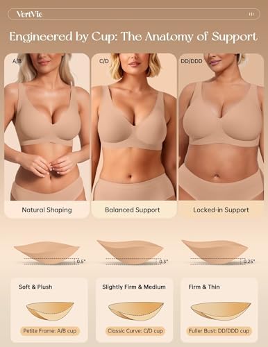 Vertvie Wireless Jelly Bras for Women Seamless Push Up Bra Plunge No Underwire Deep V No-Show Bralette(Praline,38C) - 3