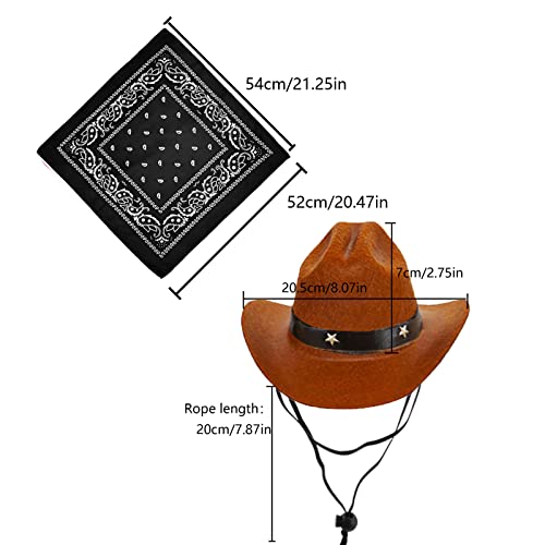Lopsity Dog Cowboy Hat And Bandana Scarf Dog Cat Hat Dog Costume Dog Cat Sombrero Pet Party Cowboy Hat For Dog (Coffee) #TOP6