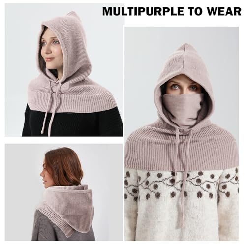 TAGVO Winter Strickmütze und Schal, 3-in-1 Kapuzenschal, Einteilige Sturmhaube, Verstellbarer Winddichter Gesichts- und Nackenwärmer, Schals für Herren und Damen im Freien
