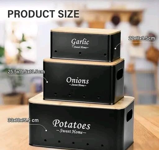 Image of 3 Pieces Potato Onion Storage Bin Sturdy for Kitchen Counter Farmhouse Decor white|Home & Garden | Kitchen Storage & Organization |3 Food Storage Containers (Black)