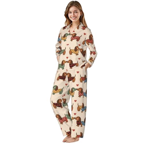 Image of Women'S Long Sleeve Pajama Set Soft Loungewear Button-Down Top & Elastic Waist Pants S- 2XL