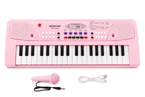 Image of Braintastic Kids Piano Keyboard with Microphone, 37 Keys, 8 Rhythms, 8 Tones with 6 in-Built Demos & Song Recording Feature for Boys & Girls (Pink)