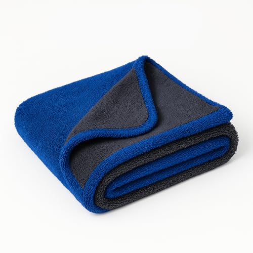 Image of 1100 GSM Twisted Loop Microfiber Towel 60x40 cm | Ultra Thick Car Drying Cloth Edgeless Fast Drying | Super Absorbent Lint Free Scratch Free for Car Wash Polishing Detailing | Dark Grey Blue