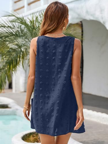 Blooming Jelly Womens Casual Sun Summer Dresses Swiss Polka Dot Beach Cover Up V Neck Tank Dress with Pockets2